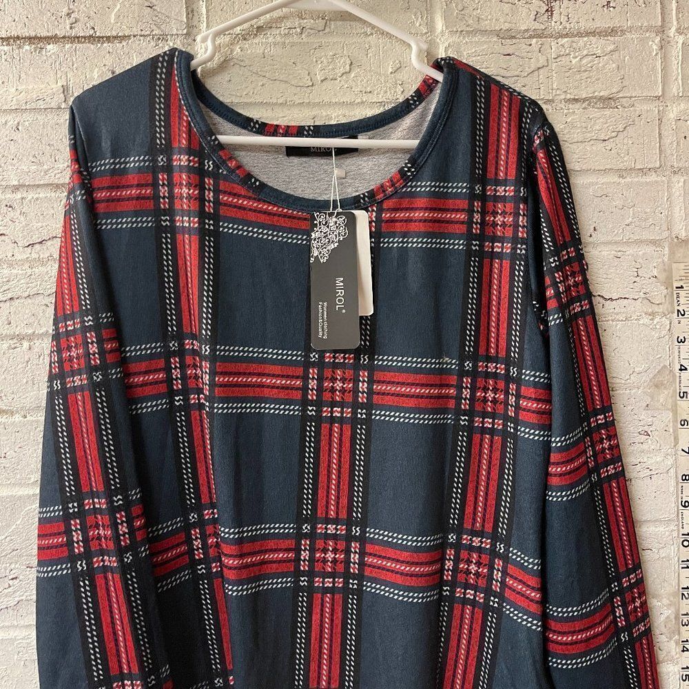 Mirol plaid midi long sleeve dress NWT XL